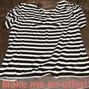 a.n.a Black and White Striped Short Sleeve Top